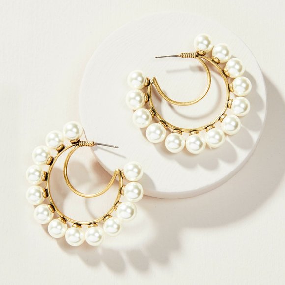 Stella & Dot | Power Pearl Drop & Gold Hoop Earrings - Cream - Picture 4 of 12